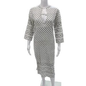 Shade Women Kaftan Floral Multicolor Cotton 3/4 Sleeve Midi Dress Size M